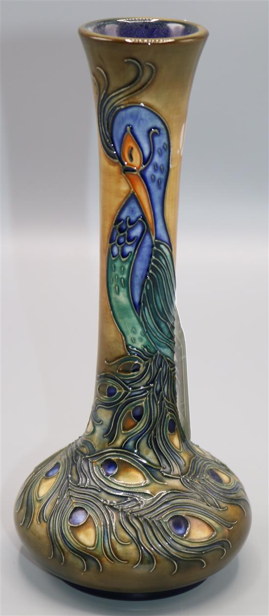 Moorcroft Phoenix Bird pattern bottle-shaped vase by Rachel Bishop, signed and dated 20/3/97